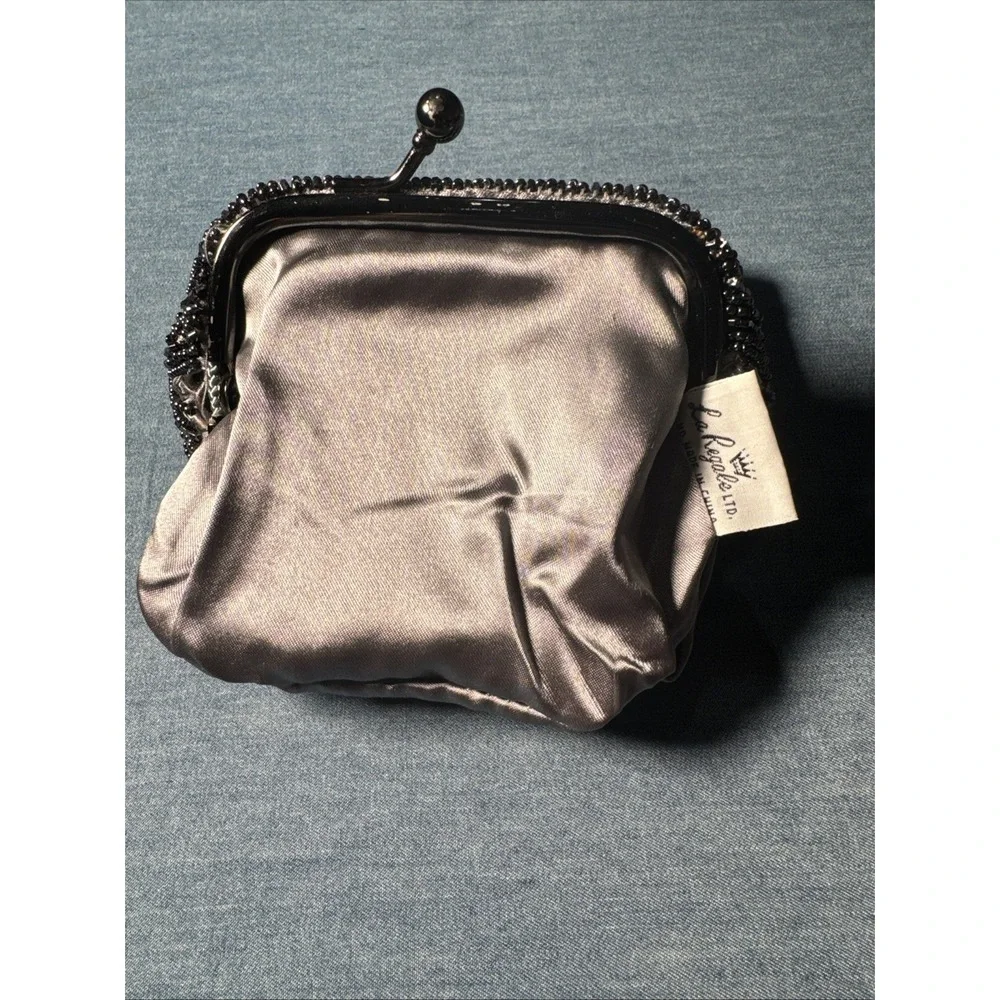 La Regale Black Beaded Evening Bag Vintage Kiss Lock Cocktail Purse Hand Beaded